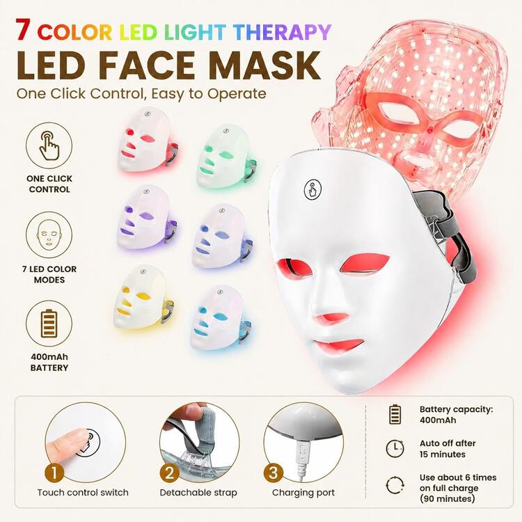 7 Color LED Light Photon Face Mask & Neck Rejuvenation Therapy